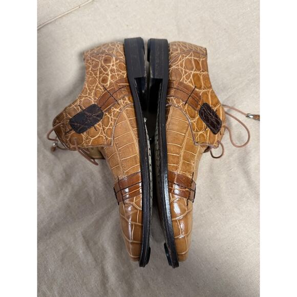 David Eden Shoes Mens Size 9 Brown Atlas Genuine Alligator Lace Up Square Toe